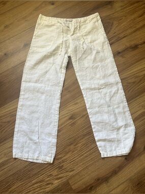 Lucy Love Womens Cream Linen Drawstring Pants